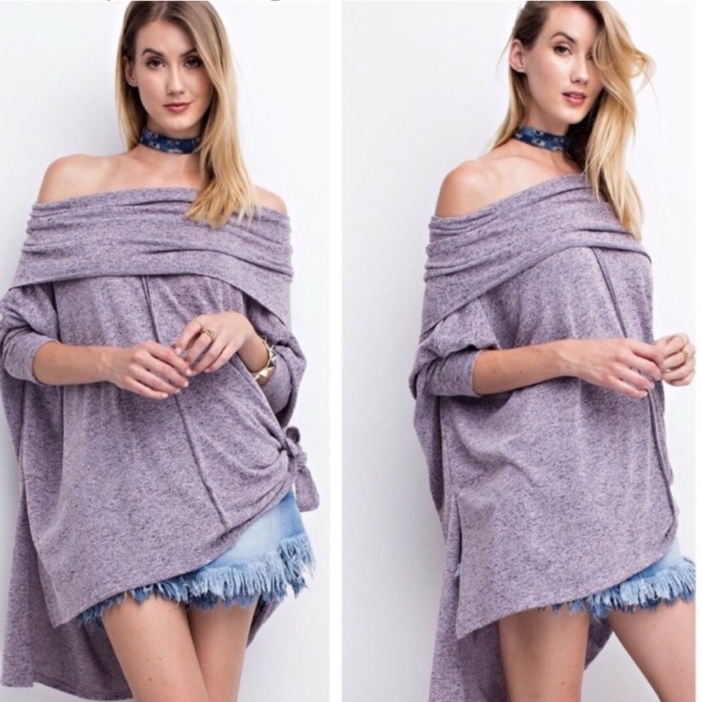 Easel Women's Off-Shoulder Purple Lightweight Oversized Top In Size Small - Picture 4 of 4